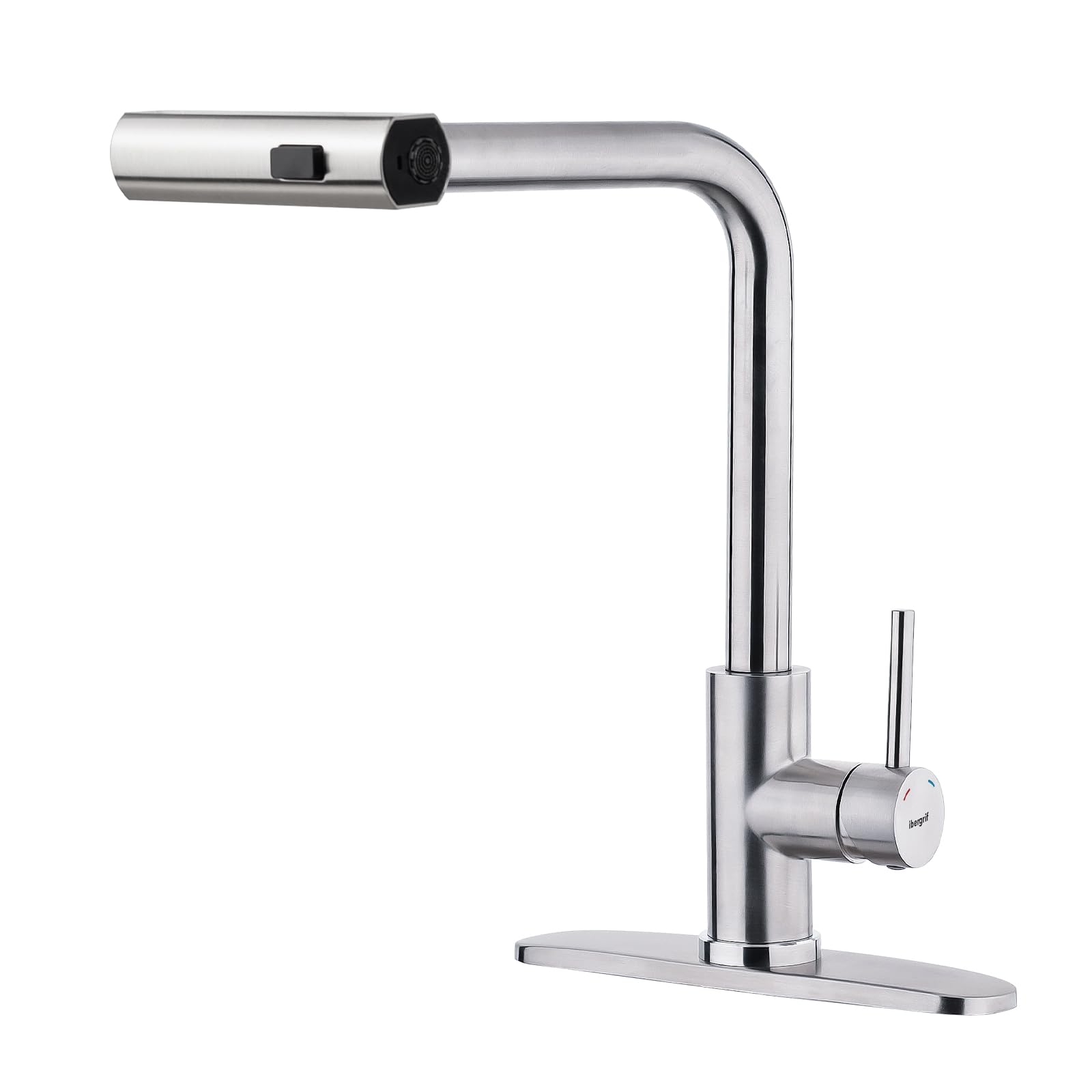 Waterfall Kitchen Faucet with Pull Down Sprayer, Kitchen Sink Faucet 3 Water Outlet Modes, Single Handle, Brushed Nickel, 360° Swivel, Stainless Steel Kitchen Faucets for RV, Bar, Farmhouse