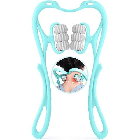 Neck Massagers,Handheld Neck Massage Roller Pressure Point Neck Massager for Neck Pain 6 Roller Manual Neck Massager Shoulder Relaxer Muscle Relax Tension Relief (Blue) Cover