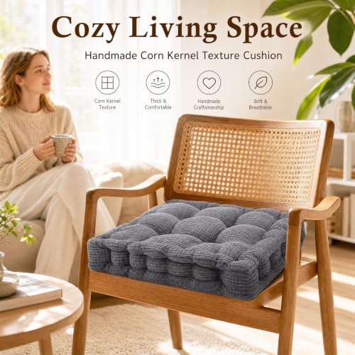 Sitzkissen Outdoor, 2 Stück Stuhlkissen 40x40cm, Bodenkissen Sitzkissen, Dickes Matratzenkissen 10cm, Dicke Bodenkissen für Zuhause, Büro, Küche, Esszimmer, Indoor & Outdoor(Dunkelgrau) – Bild 4
