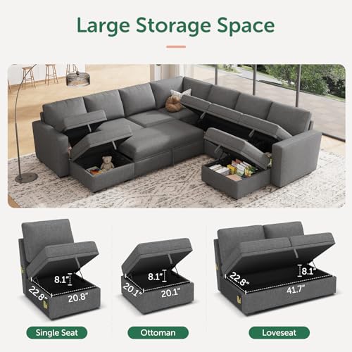 Image of HONBAY Modular Sectional Sleeper Sofa with Pull Out Couch, Oversized U Shaped Sleeper Pull Out Bed with Storage Sectional Couches for Living Room - Dark Grey