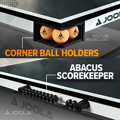 JOOLA Rally TL - Professional MDF Indoor Table Tennis Table w/ Quick Clamp Ping Pong Net & Post Set - 10 Minute Easy Assembly - Corner Ball Holders - USATT Approved - Ping Pong Table w/ Playback Mode, 15mm, Charcoal, Model:11131