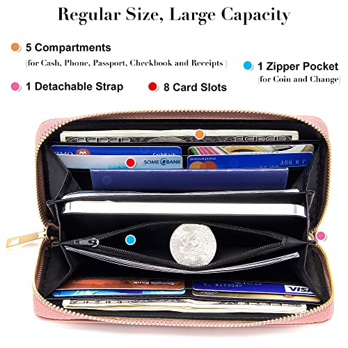VOCUS Womens Wristlet Wallet Zip Around Clutch Wallet Large RFID Blocking PU Leather Bifold with Phone Holder for Travel3