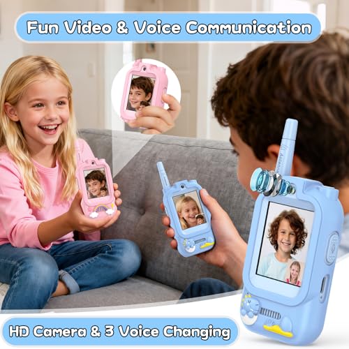 Walkie Talkies for Kids Pack of 2, Rechargeable Long Range Two Way Radios Toys for Boys Girls Age 3-5, Outdoor Adventure Camping Hiking, Birthday with Pink Blue Design — view 2