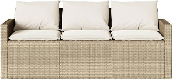 Garden Sofa Beige, 3-Seater Patio Sofa Set with Cushions, Modern Outdoor Furniture for Garden, Balcony, Cream White All-Weather Wicker Rattan Conversation Set