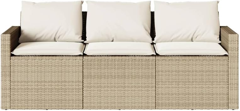 Garden Sofa Beige, 3-Seater Patio Sofa Set with Cushions, Modern Outdoor Furniture for Garden, Balcony, Cream White All-Weather Wicker Rattan Conversation Set