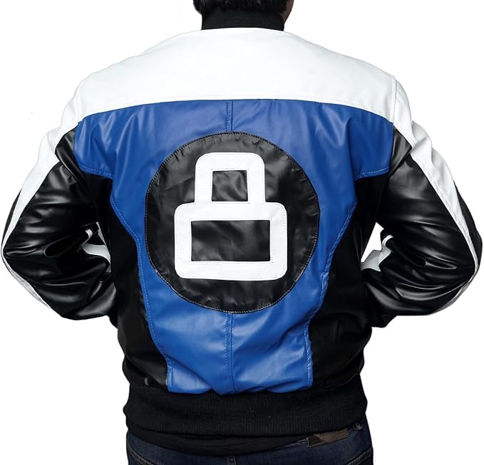 Men's 90's Retro 8-Ball Pool Billiard Bomber Jacket - Faux Leather Vintage Style