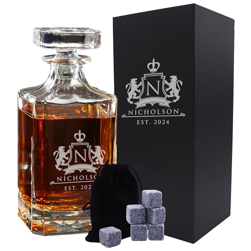 The Wedding Party Store Custom Personalized 26 Oz Glass Whiskey Decanter With Lid And Stopper cover
