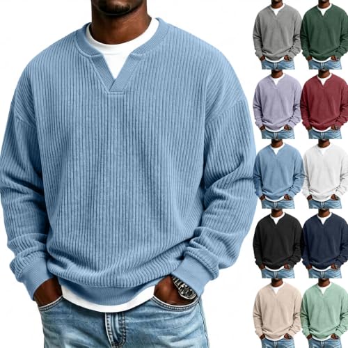 Corduroy Shirt Men V Neck Retro Faux Layered Mens Fall Dress Shirts - image 1