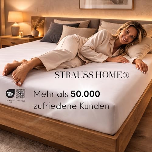 Strauss Home® Premium Spannbettlaken – 160 g/m² Gekämmte Baumwolle – Extra Hohe Steghöhe in Hotelqualität – Formstabil & Langlebig – Für Boxspringbetten bis 35 cm – 180x220-200x220cm - Petrol