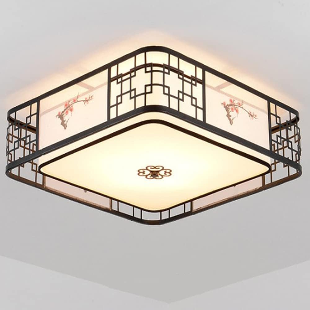 Płaska lampa sufitowa LED z tkaniny Ce Kwadratowa antyczna śliwka Nowoczesna, żelazna czarna lampa sufitowa do montażu podtynkowego 19,6 cala/50 cm - 5 lamp E27 Oświetlenie do salonu Sypialnia