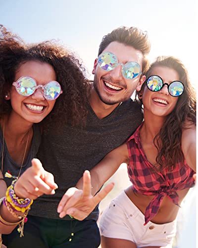 Frienda 12 Pairs Kaleidoscope Rave Rainbow Glasses Refraction Trippy Psychedelic Rave Goggles with Resin Lens Diffraction Prism Women's Costume Eyewear Sunglasses for Festival4