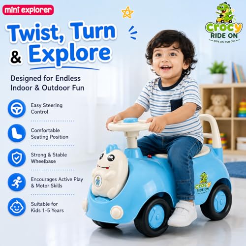 Image of MiniExplorer Crocsy Wiggle Car for Kids Age 1-5 Years, Twisting Swing Magic Car with Silent Wheels, Anti-Rollover Ride On Toy for Boys & Girls, Shockproof Yoyo Car - Blue