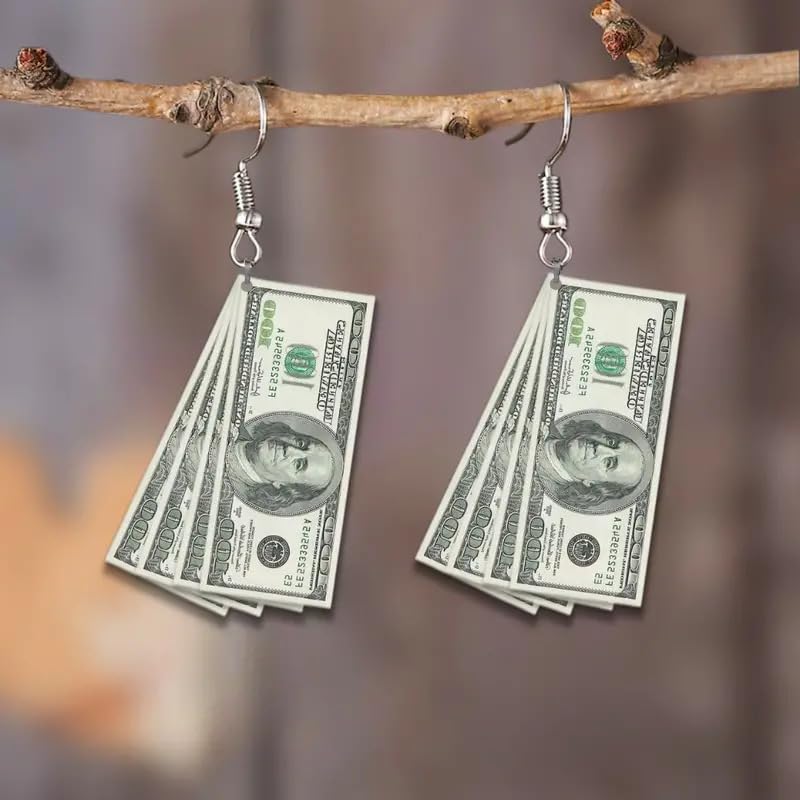 Dollar Sign Earrings Funny Lightweight Acrylic Retro 100 Dollar Bill Money Luck Symbol 2D Simulated Paper Cash Dangle Drop Statement Earrings Jelwery Gifts for Women3