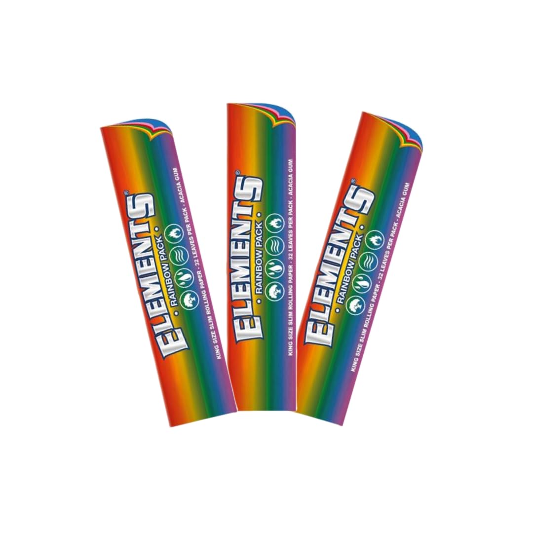 ELEMENTS RAINBOW KING SIZE SLIM - 32 leaves (rolling paper king size/kings smoking paper/ocb rolling paper king size/raw paper/elements paper/rainbow paper/elements rainbow paper/) (King Size Slim, 3, count)