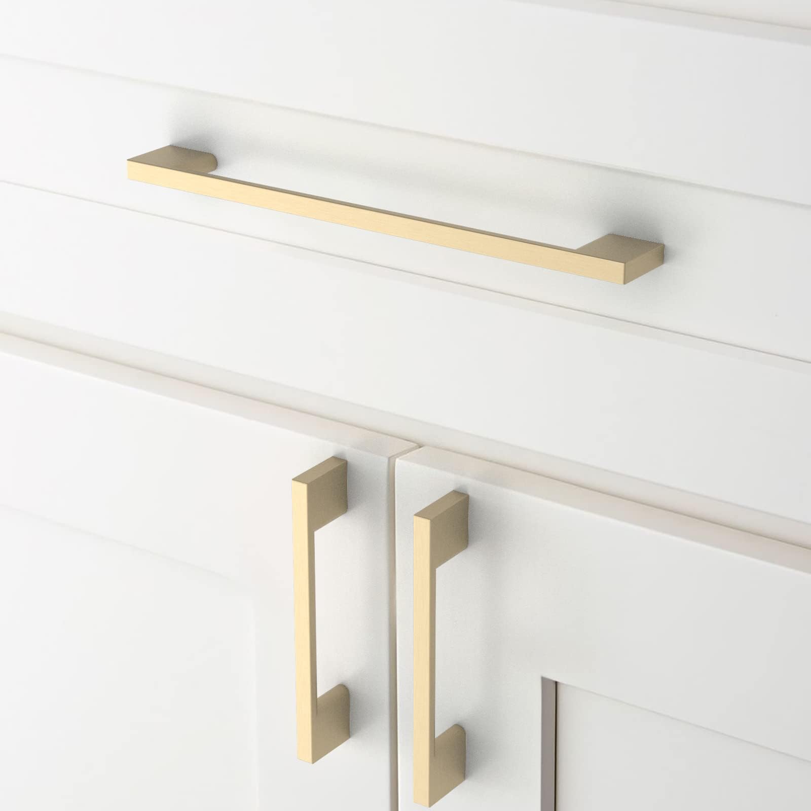 Amerdeco 10 Stück Möbelgriffe Gebürstetes Messing, 256mm Lochabstand, Zinc alloy Schubladengriffe & Schrankgriffe für Küchenschränke & Kleiderschränke UK0022