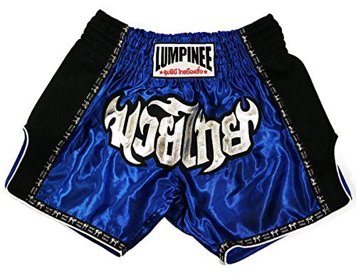 Lumpinee Retro Original Muay Thai Shorts for Kick Boxing Fight LUMRTO-010 (M, Blue)