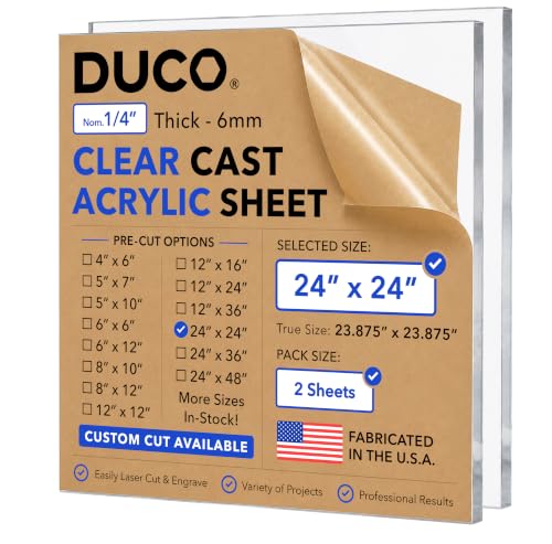 Image of Duco 1 /4 inch Clear Cast Acrylic Sheets, 24 inchx24 inch Plexiglass Sheets, 2 Pack