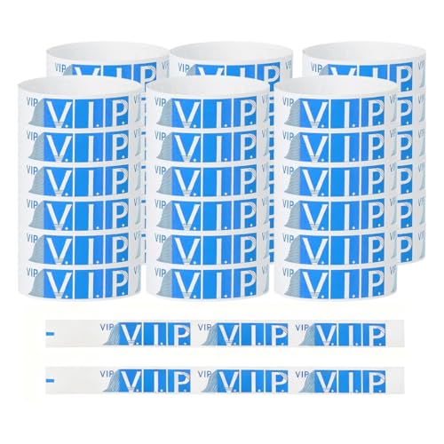 YUVKIN 100 Pulseras VIP para Eventos, Pulseras de Fiesta, Brazaletes Impermeables, Pulseras de Identificación y Seguridad para Control de Acceso en Fiestas y Eventos (19 x 255mm) (Azul)