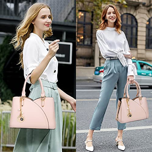 Kkxiu Triple Compartments Purses And Handbags For Women Fashion Ladies Satchel Shoulder Top Handle Bag (White Pink) #TOP1