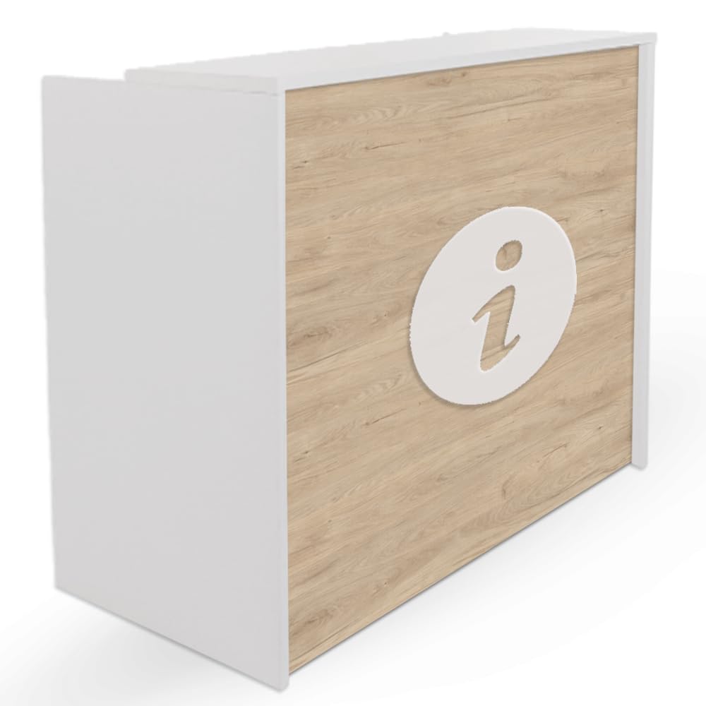 Mostrador de Recepción con Diseño en Relieve, Ideal para Puntos Turísticos y de Información, 60cm Ancho, Color Roble