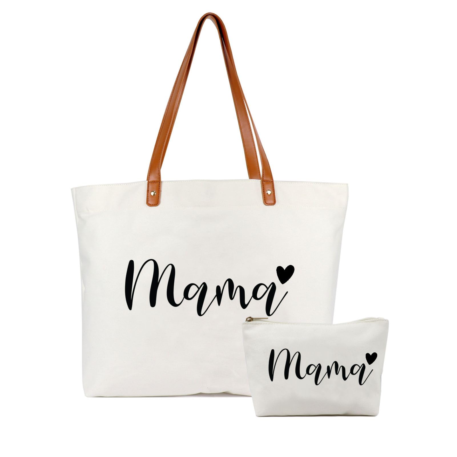 Lamyba New Mom Gifts, Mama Bag Tote with Makeup Bag, Cool Gifts for Mom to be/Expecting Mom/Pregnant Women