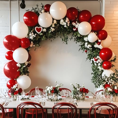 Image of RUBFAC 129pcs Ruby Red Balloon Arch Kit, Different Sizes 18 12 10 5 Inches Cherry Red Burgundy Balloons for Garland Birthday Wedding Party Decorations