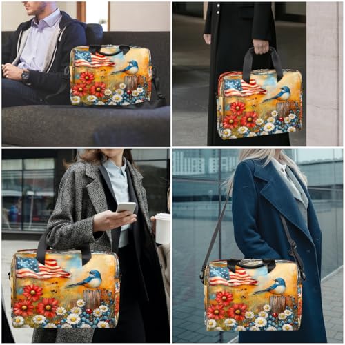 Bolso para portátil impermeable 16 pulgadas flores bandera USA miniatura 2