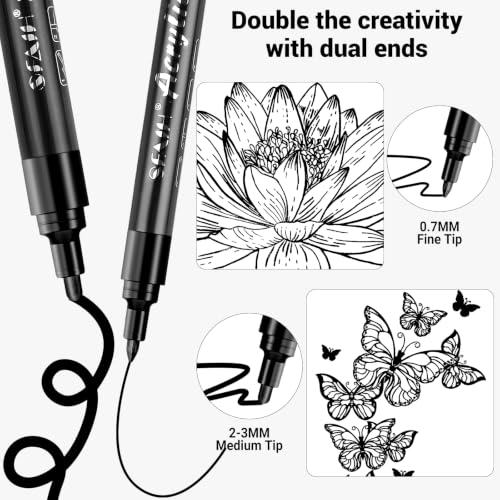 Image of SFAIH Acrylic Black Paint Pens - 2-3MM Medium Tip & 0.7MM Extra Fine | High Coverage, High Capacity Ink,8 Count Art Pens, Permanent Markers, Rock Painting, Wood, Fabric, Plastic, Canvas, Glass