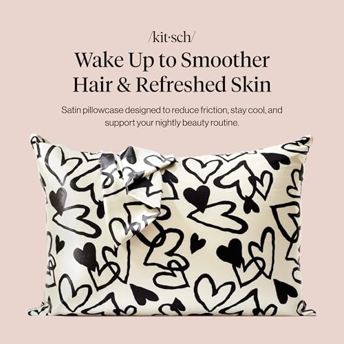 Image of Kitsch Satin Pillowcase with Zipper - Standard Size, Heart | Softer Than Silk Pillow Cases, Smooth Cooling Satin Pillow Case for Hair and Skin, Wrinkle-Free, Machine Washable
