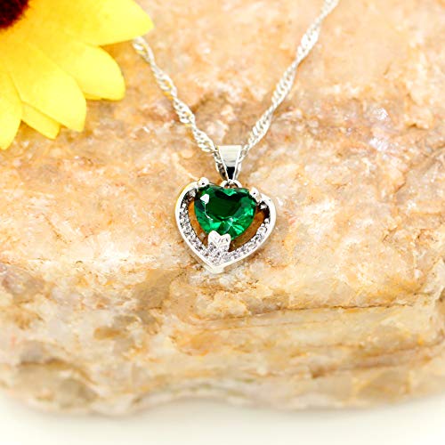 Uloveido White Gold Plated Green CZ Double Heart Pendant Necklace Valentines Birthday Jewelry Gifts for Women Teen Girls (Green) - Image 5