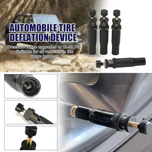 Image of RYANSTAR RACING Adjustable Auto-Stop Tire Deflator Valve Kit (10-30 PSI) 4 PCS Screw-on Tyre Air Down Tool Compatible with Jeeps, Cars, Trucks, Motorcycles, ATVs