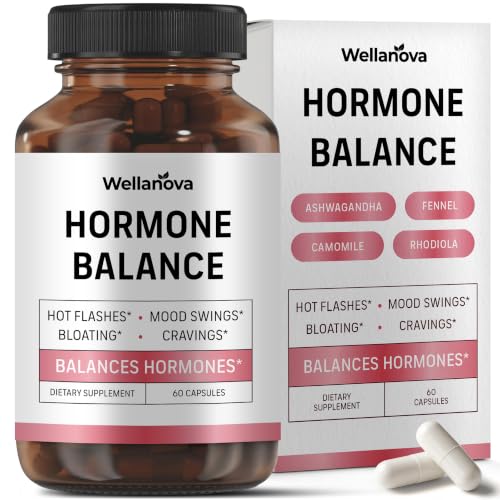 Wellanova Hormone Harmony for Women Natural Hormonal Balance Support for Menopause & Perimenopause Hot Flashes Mood Swings Cravings Bloating Relief 60 Capsules