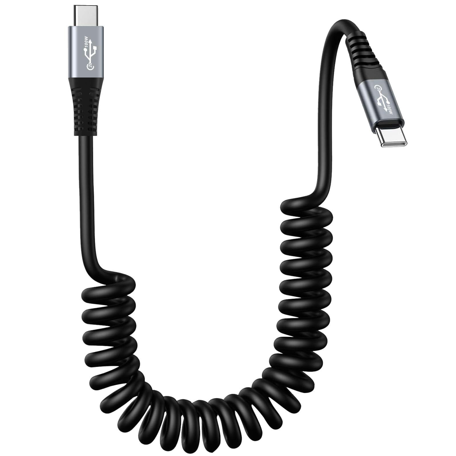 Guamar USB C to USB C Cable: Retractable Type-C 100W Charger Cord for Car - USBC Fast Charging Cable for iPhone 16/15 MacBook Pro iPad Switch - Coiled Design