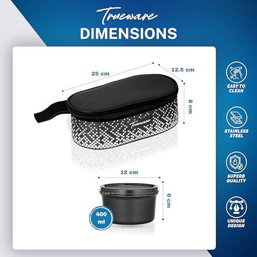 Image of Trueware Omaga Lunch Box with Insulated Fabric Jacket, 2 Microwave Safe & Leak Proof Inner Stainless Steel Containers 400ml Each Tiffin for Office, College