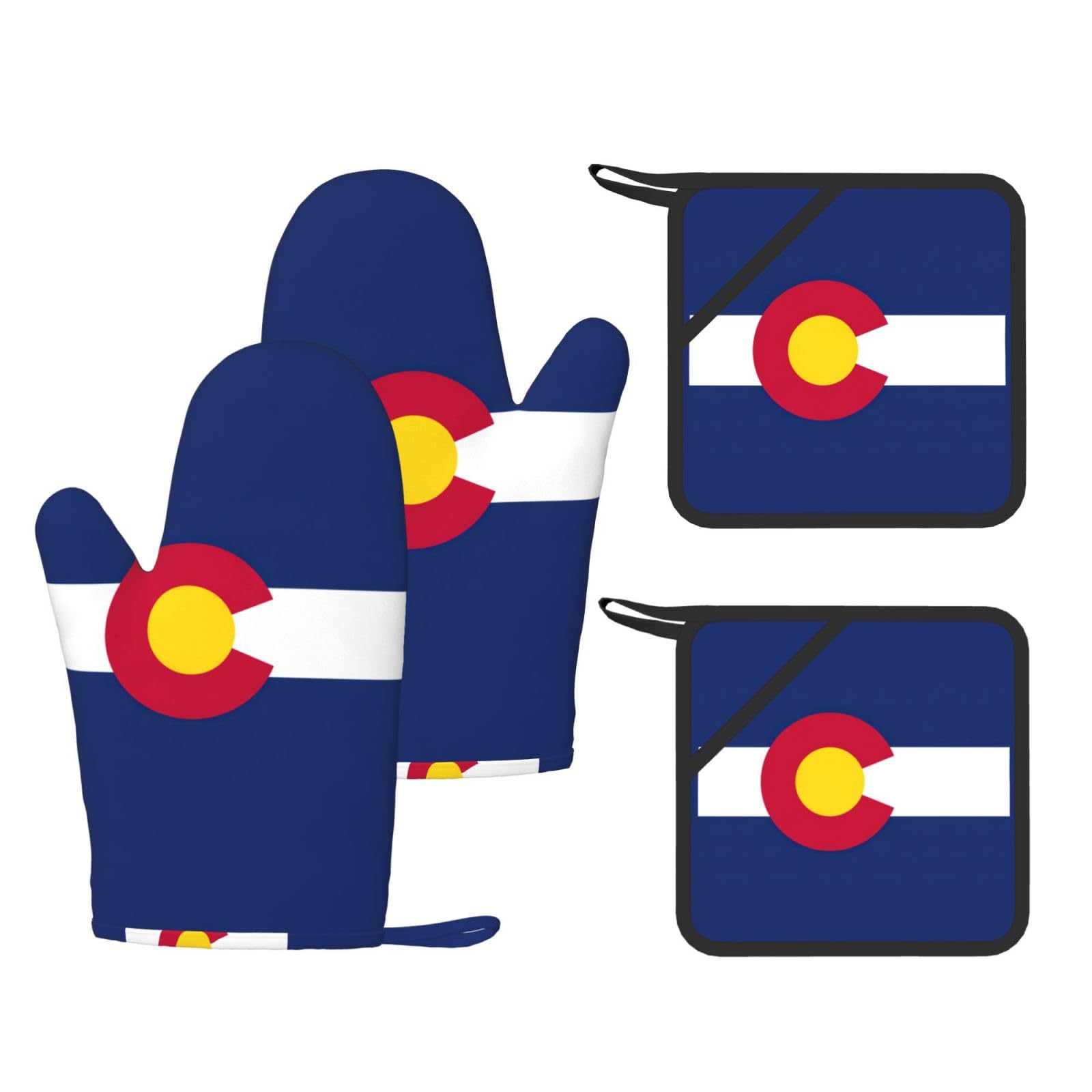 Nimongt Black Colorado Flag Print Heat Resistant Gloves Pads Reusable Kitchen Set Oven Baking Grilling Cooking
