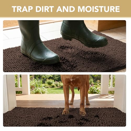 Image of H.VERSAILTEX Dog Door Mat for Muddy Paws Absorbent Dirt Trapper Non Slip Quick Dry Washable Chenille Mats for Dogs Entry Rug for Indoor Outdoor (Chocolate, 24 inch x 36 inch)