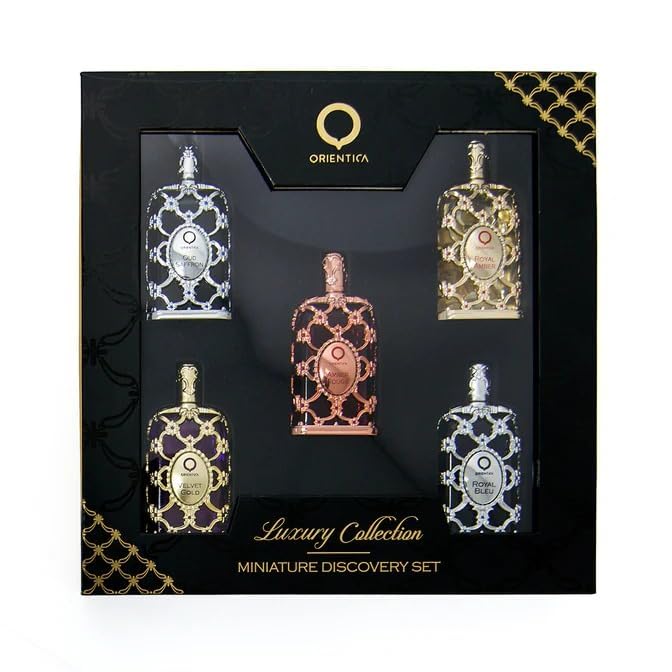 Orientica Luxury Collection Miniature Discovery Set (Without Box) Eau De Parfum - Amber Rouge, Royal Amber, Oud Saffron, Velvet Gold & Royal Bleu - Arabic Perfume for Men & Women - 5 x 7.5ml - Image 4