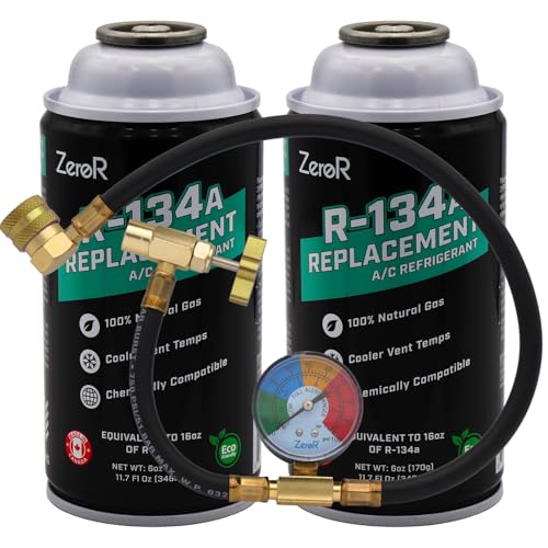 ZeroR AC Recharge Kit R134a Replacement – Eco-Friendly Refrigerant Gas with 24-Inch Charging Hose Tool for SSV Cans, 2-Pack