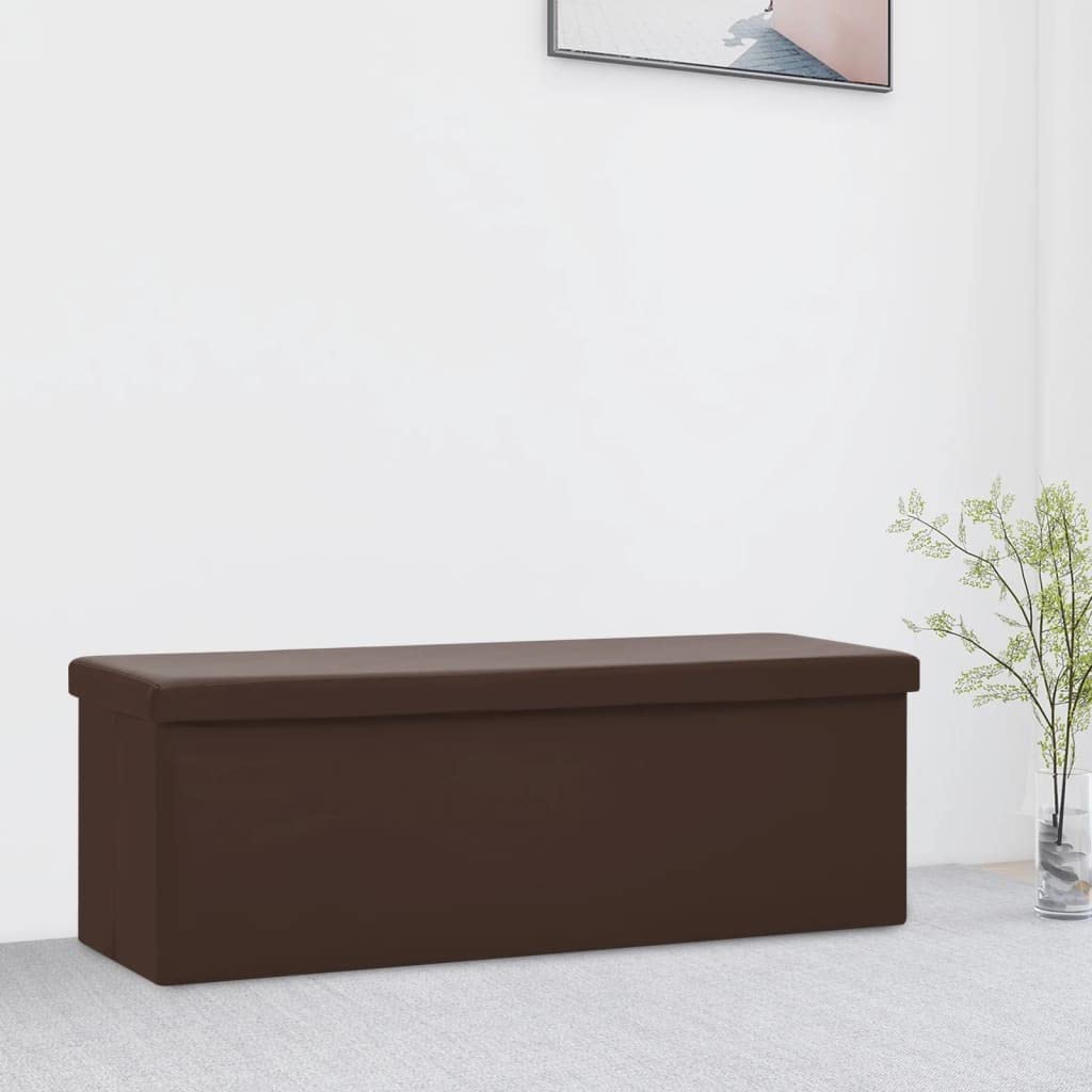 Panchina pieghevole con vano portaoggetti in MDF in finto lino, pieghevole, con vano portaoggetti in MDF in finto lino, pieghevole con PVC marrone