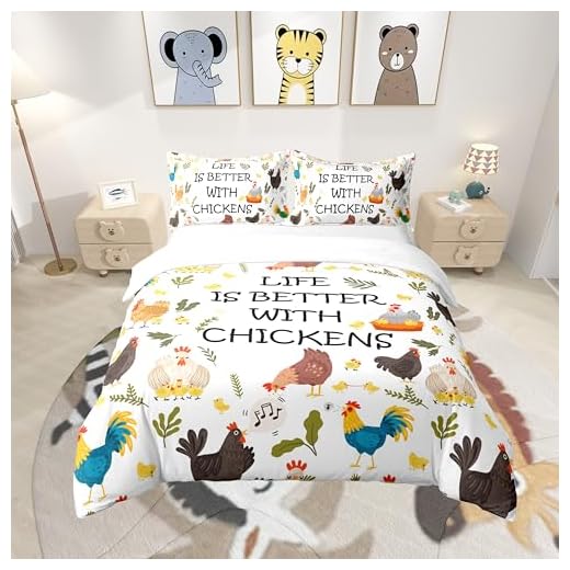 bettwäsche 135x200 cm tierisches Huhn bettwäsche-Sets weich Anti-allergie mikrofaser bettbezug mit Reißverschluss und 1 Kissenbezug 80x80 cm 6 Homemissing Cute Huhn Bettwäsche Set 135x200cm Kinder Bauernhaus Hen Rooster Bettbezug Set für Jungs Tier Thema Betten Set Atmungsaktiv Grass Floral Bettdeckenbezug Zimmer Dekor Bettbezug