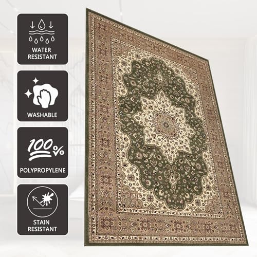 Washable Green Rugs Living Room Large 200x290 cm - Soft Traditional Living Room Carpet - Rome Area Rugs for Bedroom Carpet