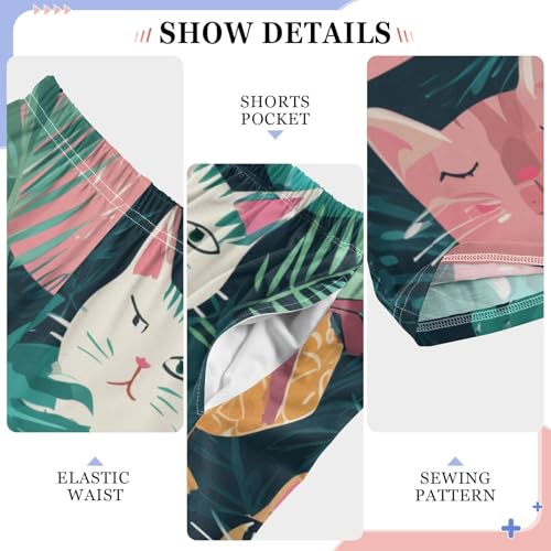 Tropical Palm Tree Cat Boys Long Pants Soft Trousers Elastic Waist Kids Lounge Bottoms with Pockets S-XL4