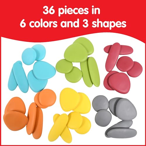 Image of edxeducation - 13229 Rainbow Pebbles - Junior - Earth Colors - Mini Jar - Ages 18M+ - Sorting and Stacking Stones - Early Math Manipulative for Children - First Counting and Construction Toy