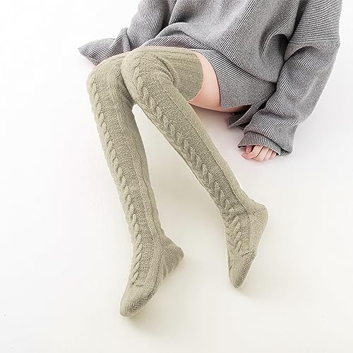 Pcavin Women's Thigh High Socks Over the Knee Cable Knit Boot Socks, Long Warm Fashion Leg Warmers Winter(Khaki(2024))3