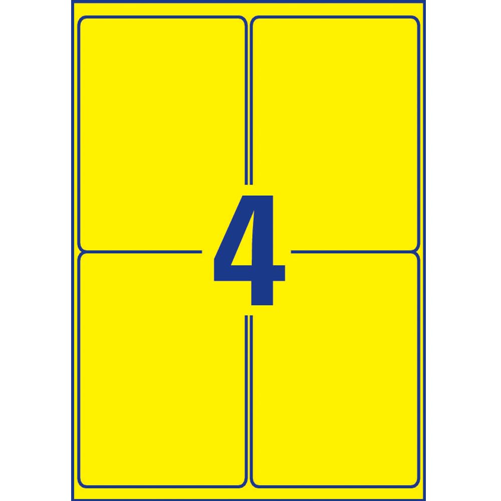 Avery Italia L6127-20 Etichette adesive in poliestere giallo resistenti, 20 fogli A4, rettangolari 9,19x139mm, 4 etichette per foglio, adesivo permanente, stampanti laser