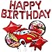JAHEMU Fiesta de Cumpleaños para Auto Suministros para Niños con Tema de Vehículo Feliz Cumpleaños Banner Rojo Globos de Aluminio para Auto, Fiesta de Cumpleaños Decoración- 6 Piezas