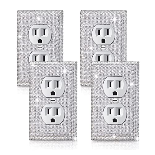 Image of 4 Pcs Outlet Covers Shiny Silver Rhinestones Wall Plate 1 Gang Toggle Light Switch Cover Decorative Durable Switch Covers