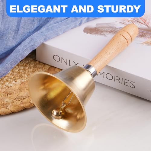 image for TIPTAP Loud Solid Brass Handbell, 3.15IN Hand Call Bell with Wooden Ha