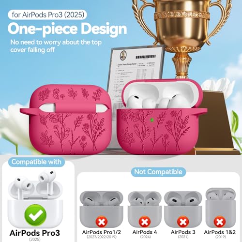 Image of for Airpods Pro 3 Case, Flower Engraved Cases for Apple AirPods Pro 3rd Generation 2025, Soft Silicone Cover for Men Women Girly with Cleaning Kit & Keychain, Anti-Scratch, Shockproof