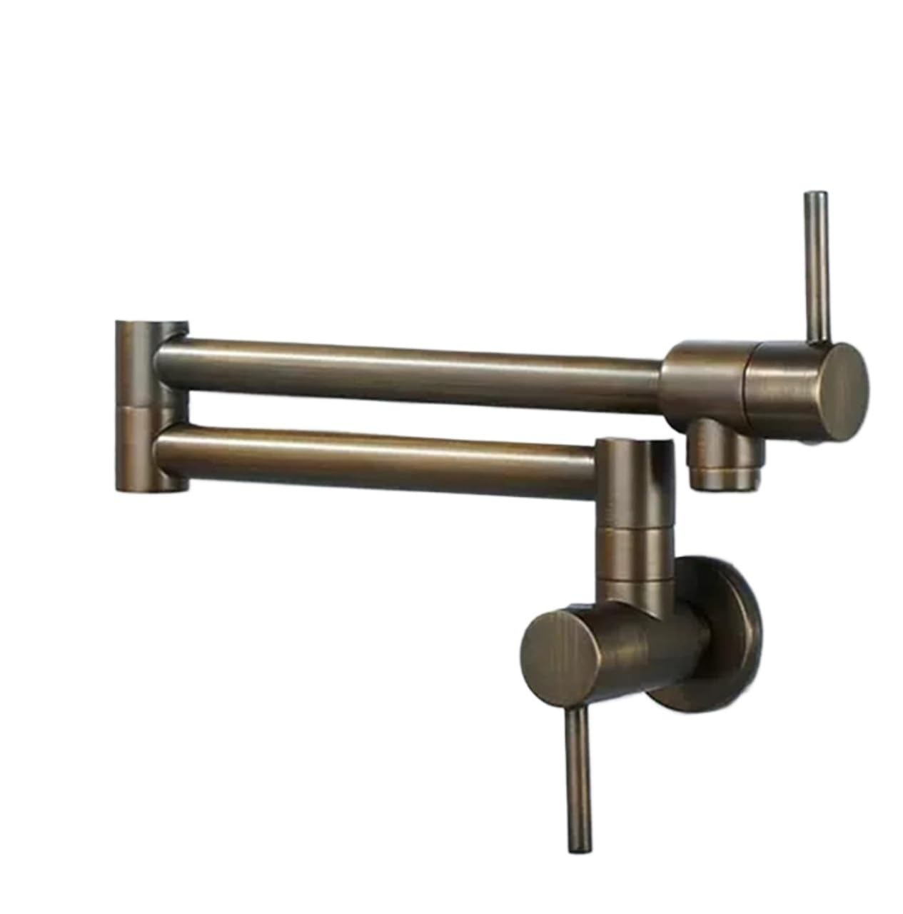 Rubinetto pieghevole in ottone antico, rubinetto di riempimento per pentole, montaggio a parete doppio snodo braccio oscillante rubinetto per cucina, foro singolo, 2 maniglie, ottone antico
